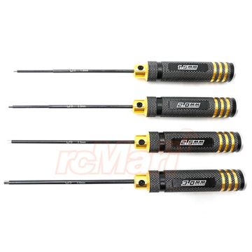 Yeah Racing Aluminium Drive Hex Wrench Set (1.5/2.0/2.5/3.0mm Spring Steel Allen Wrench) Black/Gold (YT-0187)