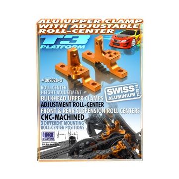 Xray T3 Alu Upper Clamp With Adj. Roll-Center (L+R) - Orange (XR302028-O)