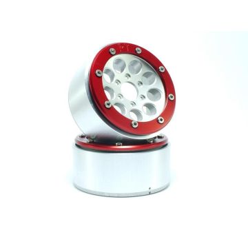 Metsafil Beadlock Wheels GUN Silver/Red 1.9 (2) w/o Hub (MT5020SR)