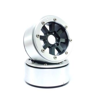 Metsafil Beadlock Wheels HAMMER Black/Silver 1.9 (2) w/o Hub (MT5040BS)