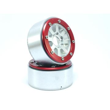 Metsafil Beadlock Wheels HAMMER Silver/Red 1.9 (2) w/o Hub (MT5040SR)