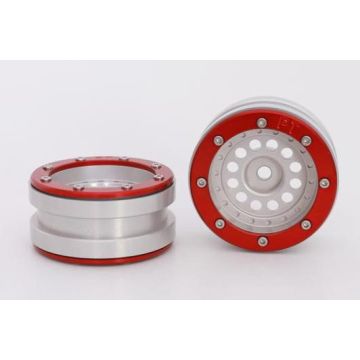 Metsafil Beadlock Wheels PT-Bullet Silver/Red 1.9 (2 pcs)Â  (MT0020SRÂ )
