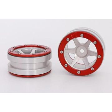 Metsafil Beadlock Wheels PT-Slingshot Silver/Red 1.9 (2 pcs)Â  (MT0030SRÂ )