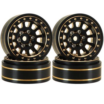 SC Models 1.1" Brass Beadlock Wheels (4) Fits SCX24 - Black/Gold (SCDTW42027)
