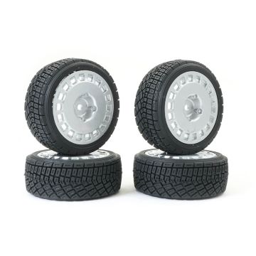 Fastrax 1:0th Rally Angle Tyre/Wheel Set Silver (4) (FAST0071S)