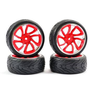 Fastrax 1:10 Street Wheel / Thread Tyres TRI-5 Red/Chrome (FAST0088RC)