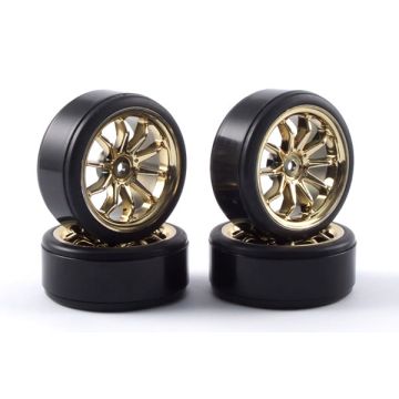 Fastrax 1:10th Street Wheel/ Drift Tyres 10-Spoke Gold (FAST0090G)