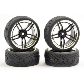 Fastrax 1:10 Street Wheel / Thread Tyres 10-Spoke Black/Chrome (FAST0096BC)