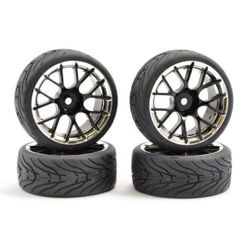 Fastrax 1:10 Street Wheel / Thread Tyres 14 Soke Black/Chrome (FAST0097BC)