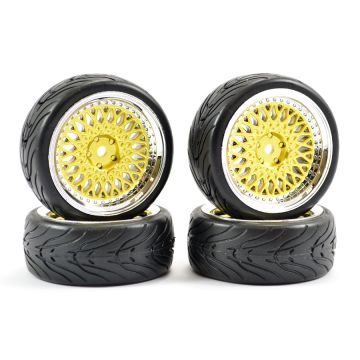 Fastrax 1:10 Street Wheel / Thread Tyres Classic Gold/Chrome (FAST0098GC)