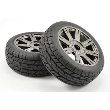 Fastrax 1:8 Eagle Tread Mounted On 8-Spoke Black Chrome (Pr) (FAST1015BC)