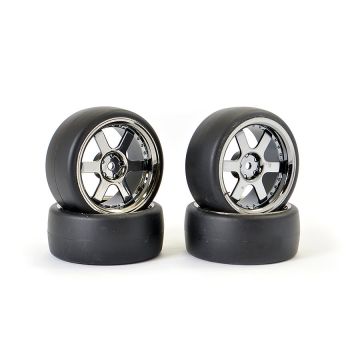 Fastrax 1:10 Drift D1 Tyre 3mm Off Set 6 Spoke Wheel Black Chrome (FAST1350BC-D13)