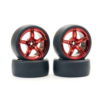 Fastrax 1:10 Drift D1 Tyre 3mm Off Set 5 Spoke Wheel Metallic Red (FAST1351MR-D13)