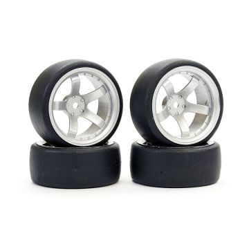 Fastrax 1:10 Drift D1 Tyre 9mm Off Set 5 Spoke Wheel Satin Silver (FAST1354SS-D19)