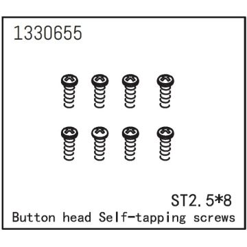 Absima Button Head Self-Tapping Screws St2.5*8 (8) (AB1330655)