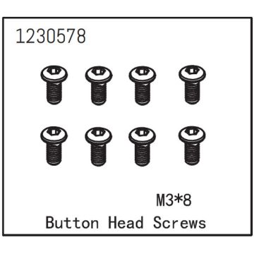 Absima Button Head Screw M3*8 (8) (AB1230578)