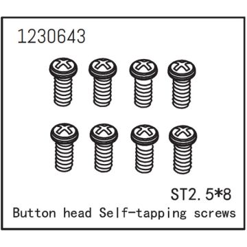 Absima Button Head Screws - Selftapping M2.5*8 (8) (AB1230643)