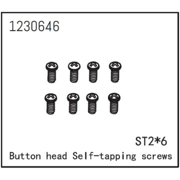 Absima Button Head Screws - Selftapping M2*6 (8) (AB1230646)