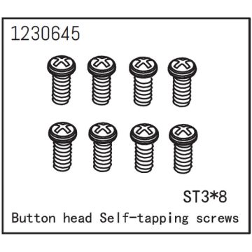 Absima Button Head Screws - Selftapping M3*8 (8) (AB1230645)