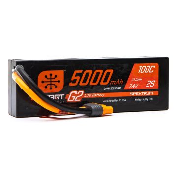 Spektrum 7.4V 5000mAh 2S 100C Smart G2 Hardcase LiPo Battery: IC3 (O-SPMX52S100H3)