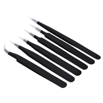 SC Models Stainless Steel Black Tweezers 6Pcs (SCRCTOOL076B)