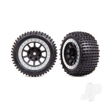 Traxxas Tyres & Wheels, Assembled (2.2' Graphite Gray, Satin Chrome Beadlock Wheels, Alias 2.2' Tyres) (2) (Bandit Rear, Medium Compound With Foam Inserts) (TRX2470G)