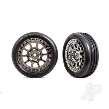 Traxxas Tyres & Wheels, Assembled (2.2' Black Chrome Wheels, Alias Ribbed 2.2' Tyres) (2) (Bandit Front, Medium Compound W/ Foam Inserts) (TRX2471T)