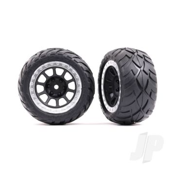 Traxxas Tyres & Wheels, Assembled (2.2' Graphite Gray, Satin Chrome Beadlock Wheels, Anaconda 2.2' Tyres With Foam Inserts) (2) (Bandit Rear) (TRX2478G)