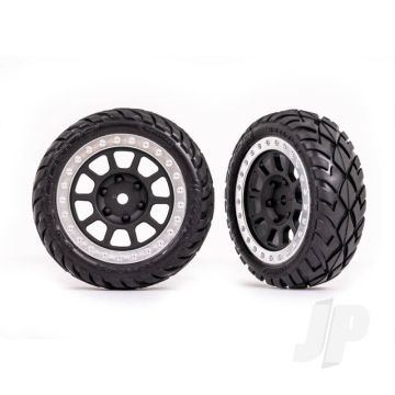 Traxxas Tyres & Wheels, Assembled (2.2' Graphite Gray, Satin Chrome Beadlock Wheels, Anaconda 2.2' Tyres With Foam Inserts) (2) (Bandit Front) (TRX2479G)