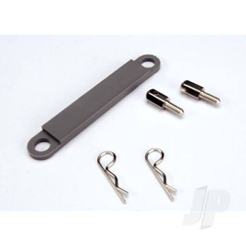 Traxxas Battery Hold-Down Plate (Grey) / Metal Posts (2 Pcs) / Body Clips (2 Pcs) (TRX3727A)