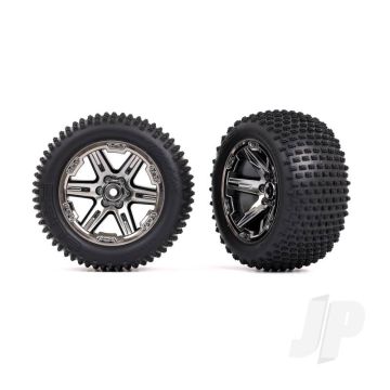 Traxxas Tyres & Wheels, Assembled, Glued (2.8') (Rxt Black Chrome Wheels, Alias Tyres, Foam Inserts) (2Wd Electric Rear) (2) (Tsm Rated) (TRX3772R)