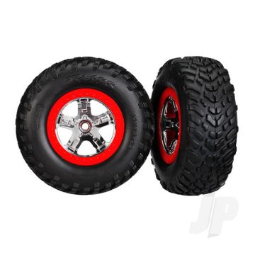 Traxxas Sct Chome Tyres And Wheels, Red Beadlock (Pair) (TRX5887R)