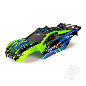 Traxxas Body, Rustler 4X4, Green & Blue/ Window, Grille, Lights Decal Sheet (Assembled With Front & Rear Body Mounts And Rear Body Support For Clipless Mounting) (TRX6734G)
