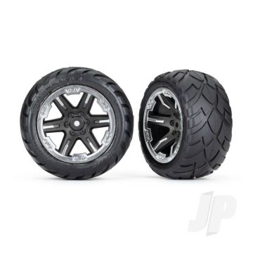 Traxxas Tyres & Wheels, Assembled, Glued (2.8') (Rxt Black & Chrome Wheels, Anaconda Tyres, Foam Inserts) (2Wd Electric Rear) (2) (Tsm Rated) (TRX6768X)