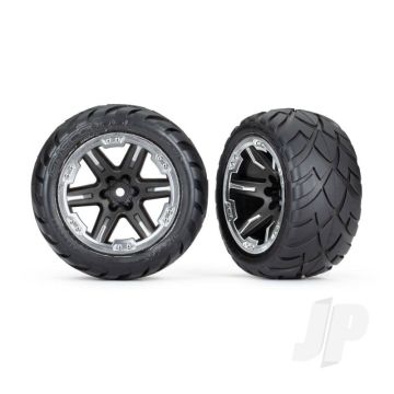 Traxxas Tyres & Wheels, Assembled, Glued (2.8') (Rxt Black & Chrome Wheels, Anaconda Tyres, Foam Inserts) (4Wd Electric Front/Rear, 2Wd Electric Front Only) (2) (Tsm Rated) (TRX6775X)