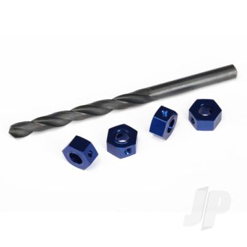 Traxxas Wheel Adaptors, 12Mm Hex, 6061-T6 Aluminium (Blue-Anodised) (4 Pcs) / Screw Pins (4 Pcs) / Drill Bit, 0.25In (For 6Mm Shafts) (Requires #6451 (X2), #6452 (X2), #6439, #6455, #5117 (X3)) (TRX6869)