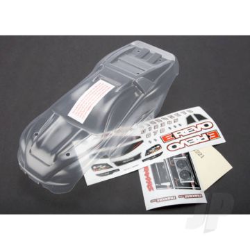 Traxxas Body, 1:16 E-Revo (Clear, Requires Painting) / Grille And Lights Decal Sheet (TRX7111)