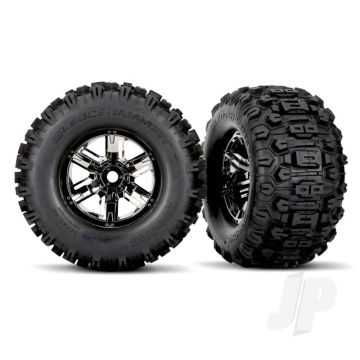 Traxxas Tires & Wheels, Assembled, Glued (X-Maxx Black Chrome Wheels, Sledgehammer Tires, Foam Inserts) (Left & Right) (2) (TRX7774A)