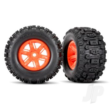 Traxxas Tires & Wheels, Assembled, Glued (X-Maxx Orange Wheels, Sledgehammer Tires, Foam Inserts) (Left & Right) (2) (TRX7774T)