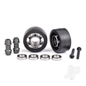 Traxxas Wheels, Wheelie Bar, 6061-T6 Aluminium (Dark Titanium-Anodised) (2)/ Axle, Wheelie Bar, 6061-T6 Aluminium (2)/ 10X15X4 Ball Bearings (4) (TRX7775A)