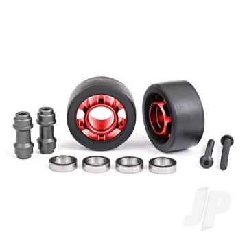 Traxxas Wheels, Wheelie Bar, 6061-T6 Aluminium (Red-Anodised) (2)/ Axle, Wheelie Bar, 6061-T6 Aluminium (2)/ 10X15X4 Ball Bearings (4) (TRX7775R)