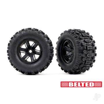 Traxxas Wheels & Tyres, Assembled, Glued (X-Maxx Black wheels, Sledgehammer belted tyres) (TRX7871)