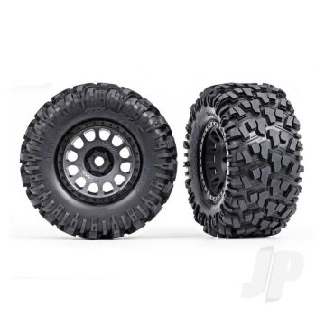 Traxxas Tyres & Wheels, Assembled, Glued (Xrt Race Black Wheels, Maxx At Tyres, Foam Inserts) (Left & Right) (TRX7875)