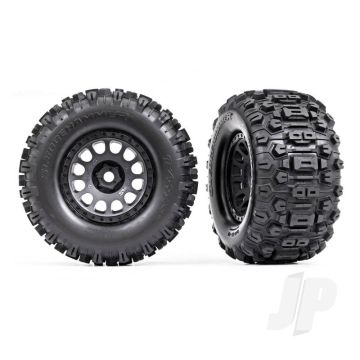 Traxxas Tyres & Wheels, Assembled, Glued (Xrt Race Black Wheels, Sledgehammer Tyres, Foam Inserts) (Left & Right) (TRX7876)