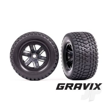 Traxxas Tyres & Wheels, Assembled, Glued (X-Maxx Black Wheels, Gravix Tyres, Foam Inserts) (Left & Right) (TRX7877)
