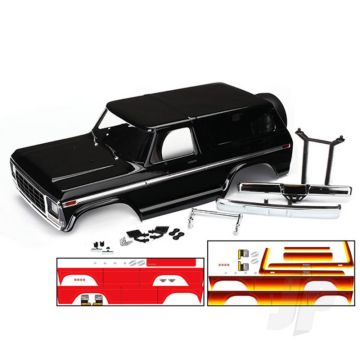 Traxxas Body, Ford Bronco, Complete (Black) (Includes Front And Rear Bumpers, Push Bar, Rear Body Mount, Grille, Side Mirrors, Door Handles, Windshield Wipers, Spare Tyre Mount, Red And Sunset Decals) (Requires #8072 Inner Fenders) (TRX8010X)