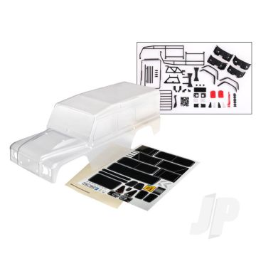 Traxxas Body, Land Rover Defender, Complete (Clear, Trimmed, Requires Painting) (Includes Grille, Side Mirrors, Door Handles, Windshield Wipers, Exocage, Spare Tire Mount, Decals, Window Masks) (TRX8011P)