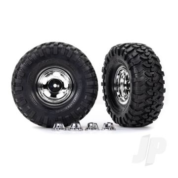 Traxxas Tyres & Wheels, Assembled, Glued (2.2In Chrome Wheels, Canyon Trail 5.3 X 2.2In Tyres) (2)/ Center Caps (2)/ Decal Sheet (Requires #8255A Extended Thread Stub Axle) (TRX8159X)