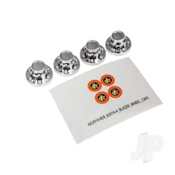 Traxxas Centre Caps, Wheel (Chrome) (4 Pcs) / Decal Sheet (Requires #8255A Extended Stub Axle) (TRX8164)