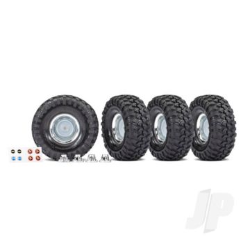 Traxxas Tyres And Wheels, Assembled, Glued (1.9' Chrome Wheels, Canyon Trail 4.6X1.9' Tyres) (4 Pcs)/ Centre Caps (4 Pcs)/ Decal Sheet (Requires #8255A Extended Stub Axle) (TRX8166X)